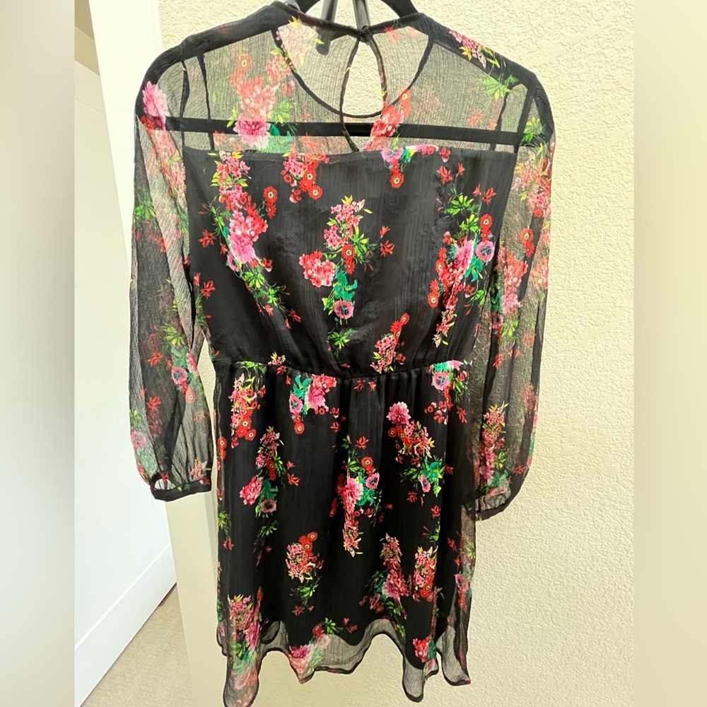 Floral Sheer Black Dress with Lining 💐